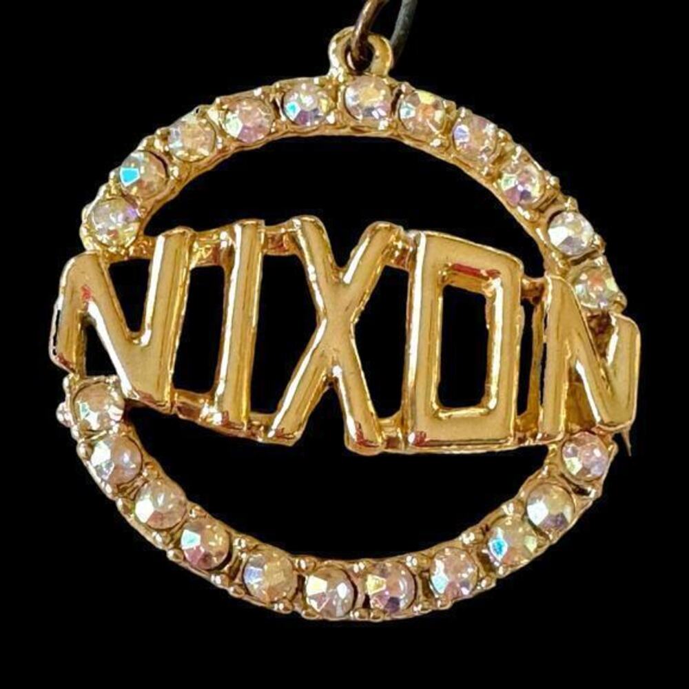 Signed NIXON President AB Rhinestone Jeweled Pendant 1.5" Diameter 1970s Vintage